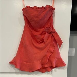 Chic Red Strapless Dress with Ruffle Details